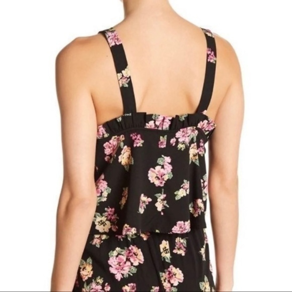Abound Black Floral Ruffle Tank Top Size Large - Picture 2 of 3